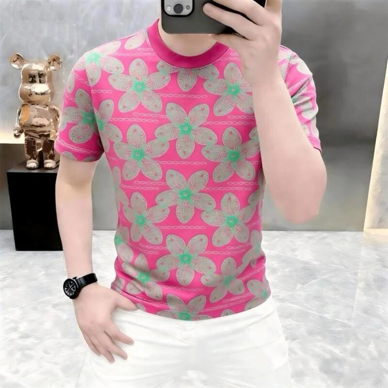 曜世绅章3夏季男士痞帅撞色印花圆领短袖T恤时尚潮流半袖体恤男装