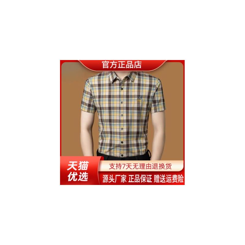 闽宇艳正品男士夏季新款高档格子短袖衬衫中年商务休闲免烫衬衣