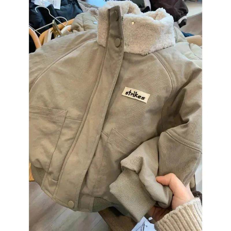 春瑞阁男女童棉服外套秋冬季新儿童加U绒休闲飞行员立领派克服外