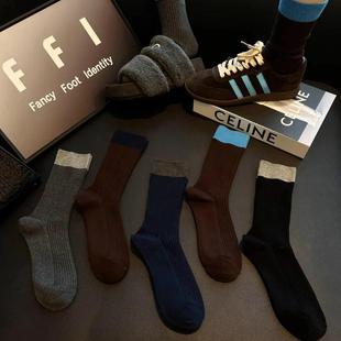 缇娜斯秋冬复古藏青色棕色双针中筒堆堆M袜不勒腿高级显贵女袜