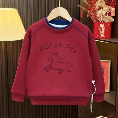 阚碧清儿a童冬e款马年拜年服卫衣2026新款中大童红色喜庆男童卫衣