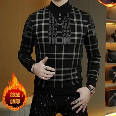 蕉纤伊纤休闲专卖冬时尚个性百搭男士加绒修身打底衫长袖厚棉T休