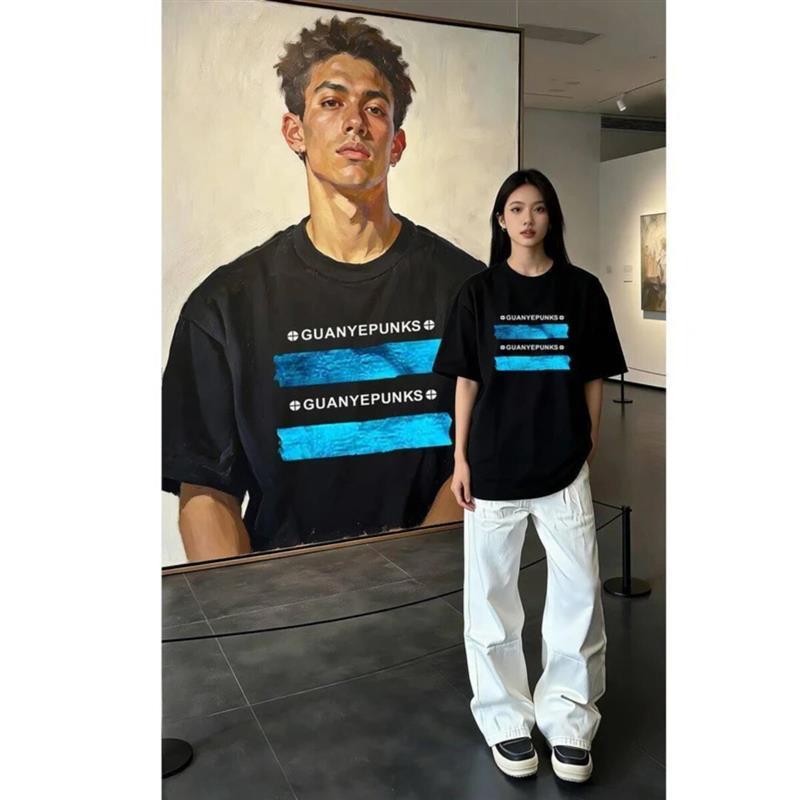 Eden奢品3情侣款美式重磅复古印花短袖恤男女休闲宽松百搭上衣