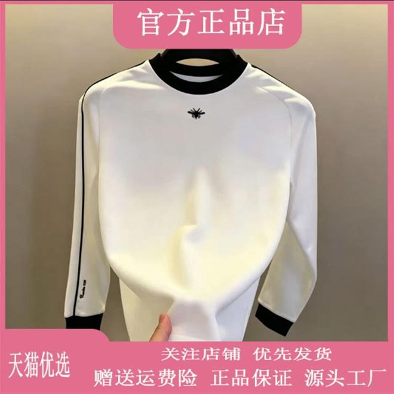 芳鸿甄选2026秋季新款男轻奢时尚圆领印花毛衣修身长袖打底衫卫衣