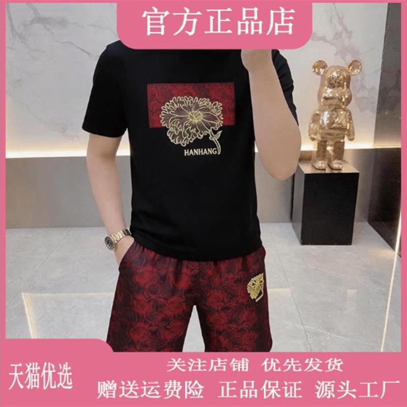 枫善服饰夏季新款高档欧货男士休闲套装时尚薄款短袖短裤两件套