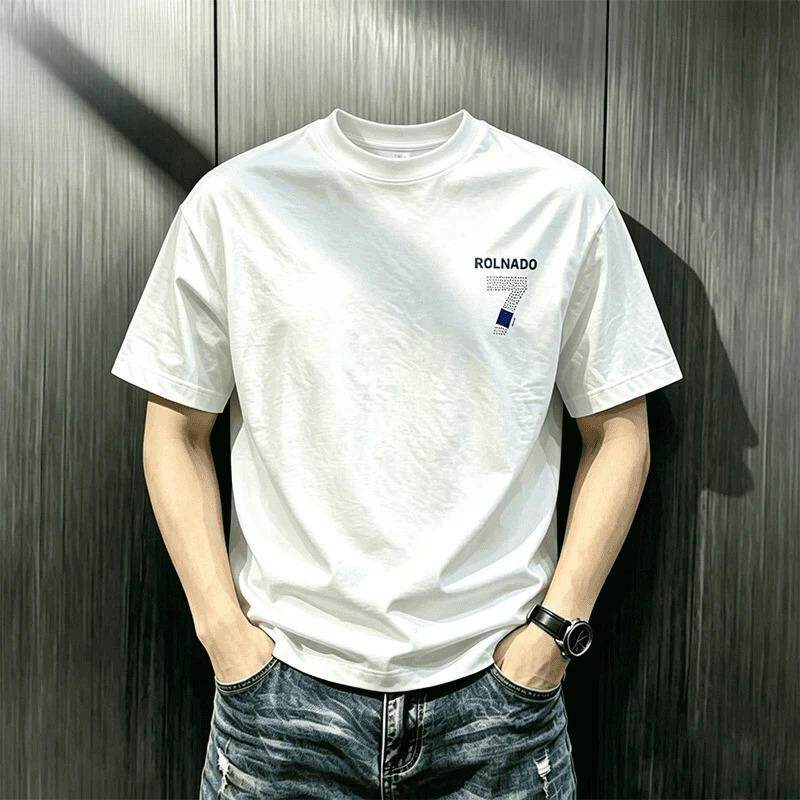 名品坊1男装2026新款男士短袖上衣潮流轻奢印花T恤时尚百搭舒适