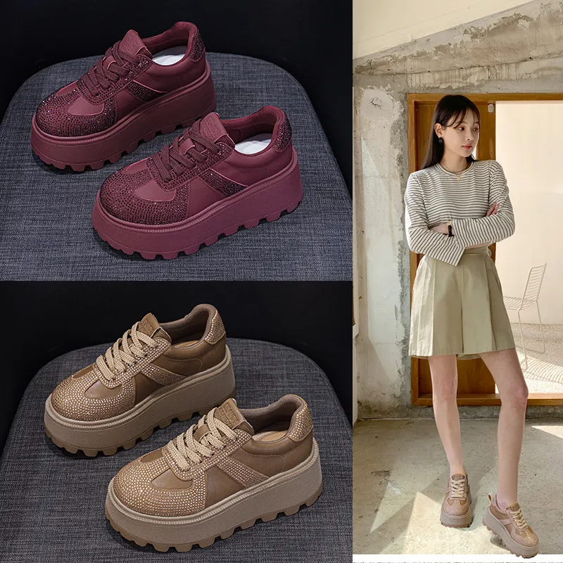德训鞋厚底2025春款增高女复古磨砂皮加水钻休闲时尚运动板鞋女鞋,女鞋,时尚芭蕾鞋,淘宝优惠券,粉丝福利购,淘宝优惠卷