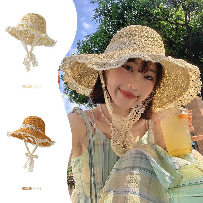 田园风短发帽子女款2026新款夏天海边沙滩大帽簷遮阳帽防晒遮阳潮