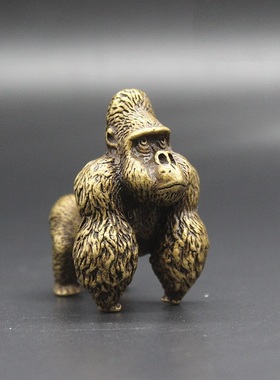 精工实心铜大猩猩小摆件铜艺铜宠猴子铜手把件仿古微雕古玩老铜器