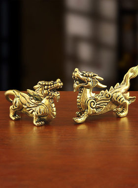 纯黄铜貔貅摆件一对招财送福