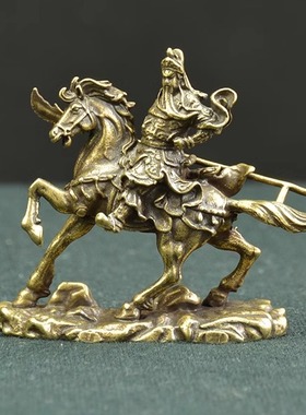 古玩铜器摆件关公像小铜器骑马关公铜像古法铸造桌面摆件收藏包邮