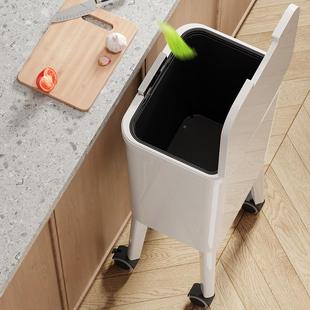 垃圾桶厨房缝隙支脚带盖轮收纳桶干湿分离按类弹分清洁压卫003生
