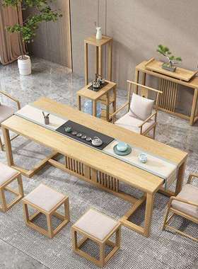 实木大板茶桌木禅意FFK现代简原约办公室茶室茶台泡茶椅组桌合