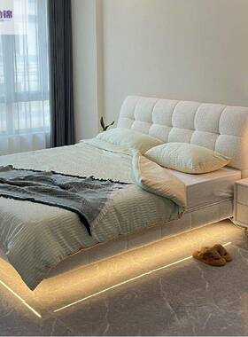 奶油风浮床云朵泡芙31734床tufy人主卧科技布艺床现代简悬约双t公