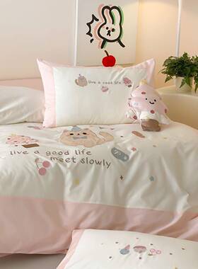 用母A类婴纯棉水洗棉四件baoc2025套可爱卡通少女公主全级棉贴布