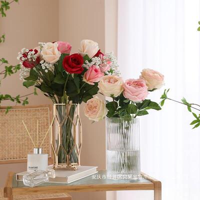 仿真玫瑰花zxc68332假高档手餐感件绢花花客厅摆设花桌摆干花插花