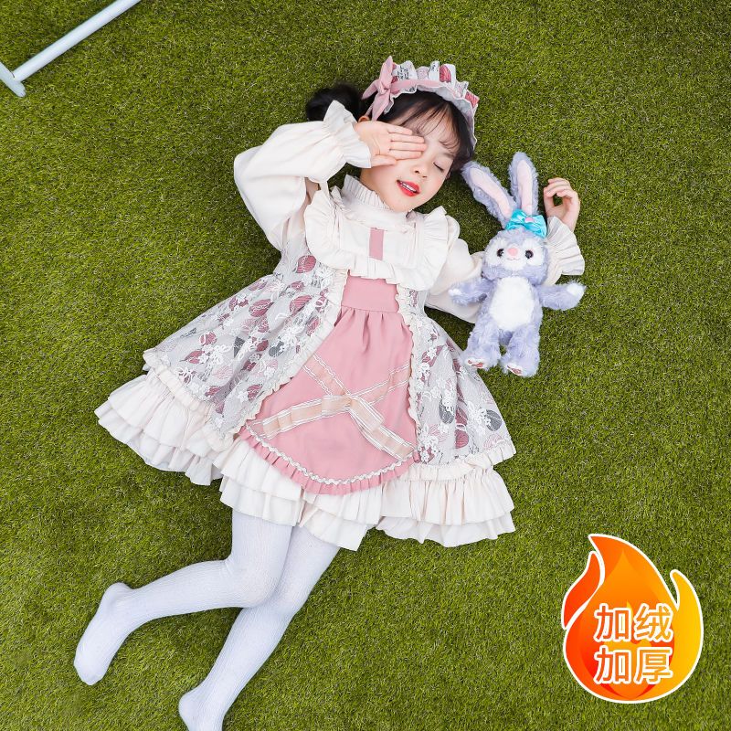 原创冬装新款儿童加绒加厚洛丽塔可爱公主裙女童学生日礼服连衣裙