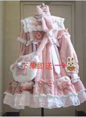 连衣裙长袖加厚保暖OP冬款甜美小奶喵猫毛绒版lo裙公主裙子