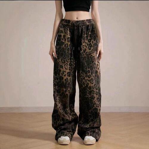 Leopard Print Sweatpants with Pockets Casual Loose-Fit