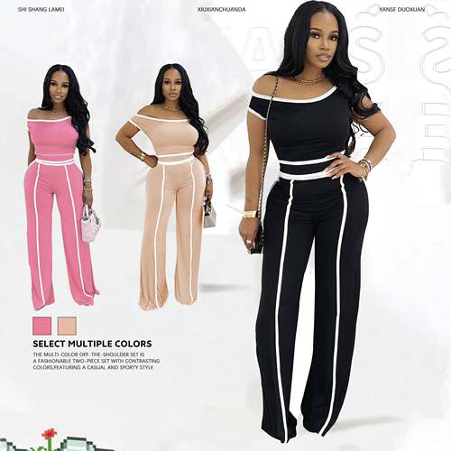 Striped Print Pants & Top Set Elegant Basic Fashion Casual