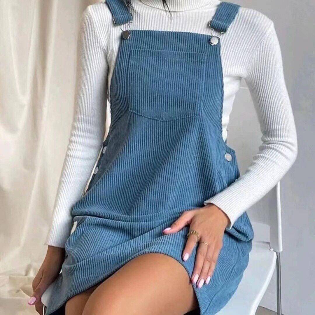 Women's Casual Denim Overall Dress Pocket Design European图片