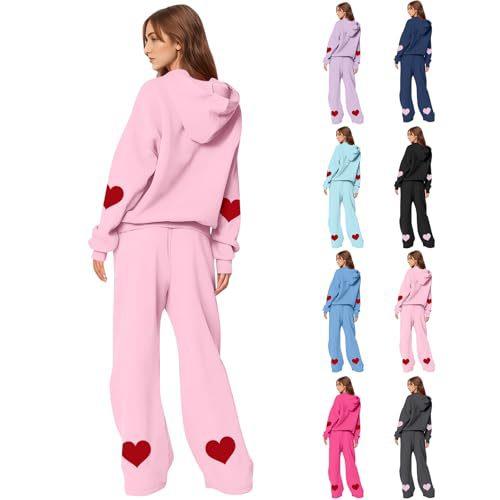 Heart Print Long Sleeve Pants Set Street Fashion Casual