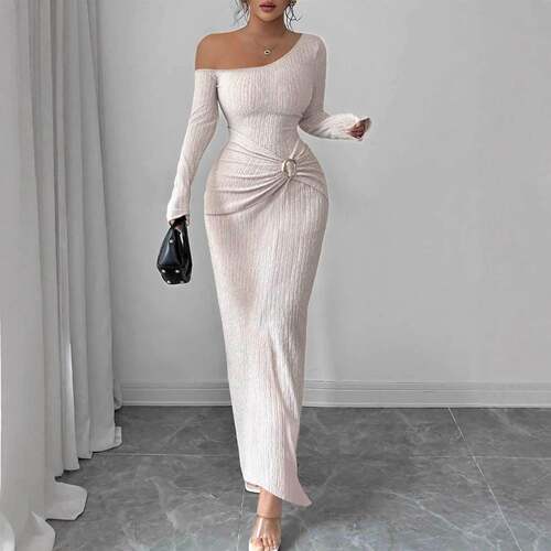 Elegant Women's Long Sleeve Asymmetrical Dress  Summer