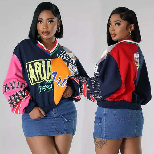 Women's Colorblock Letter Print Drop Shoulder Pullover