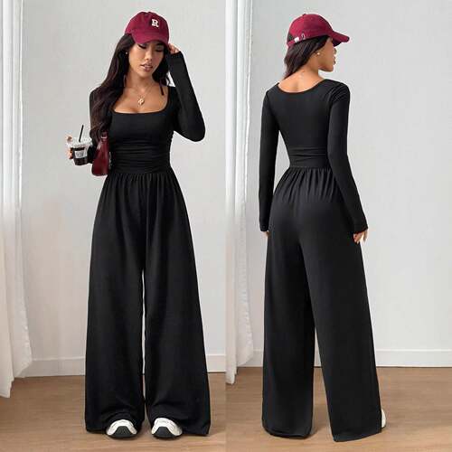 Womens 2Piece Fall Winter Knit Solid Color Square Neck