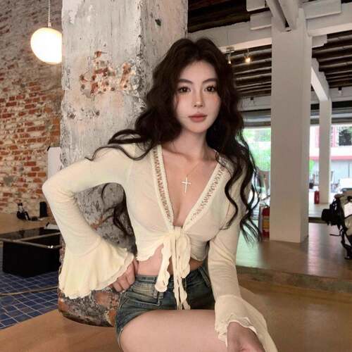 Women's Solid Color Open Front Crop Cardigan Casual Long