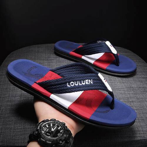 Mens Striped Print Flip Flops 2024 New Style Simple Casual