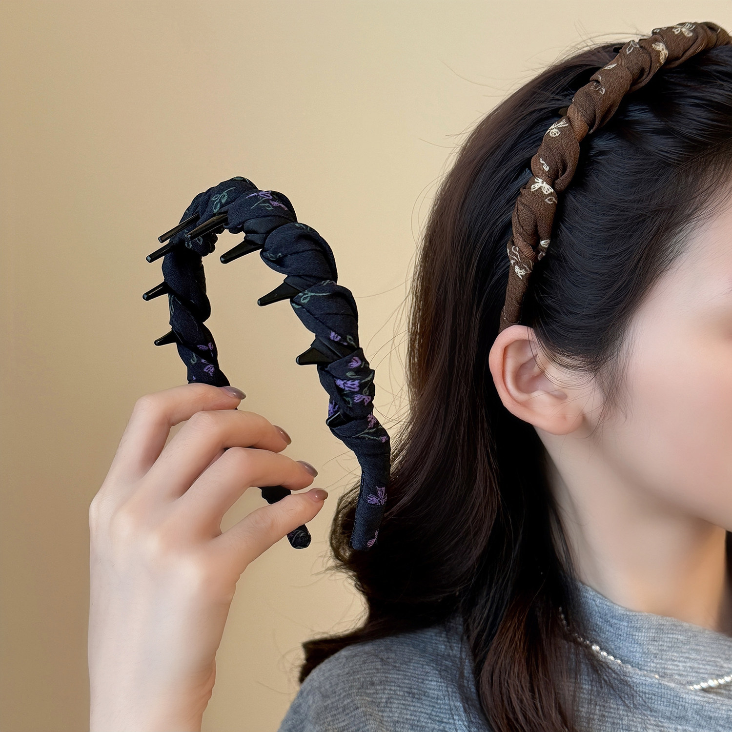 复古碎花缠绕高颅顶发箍