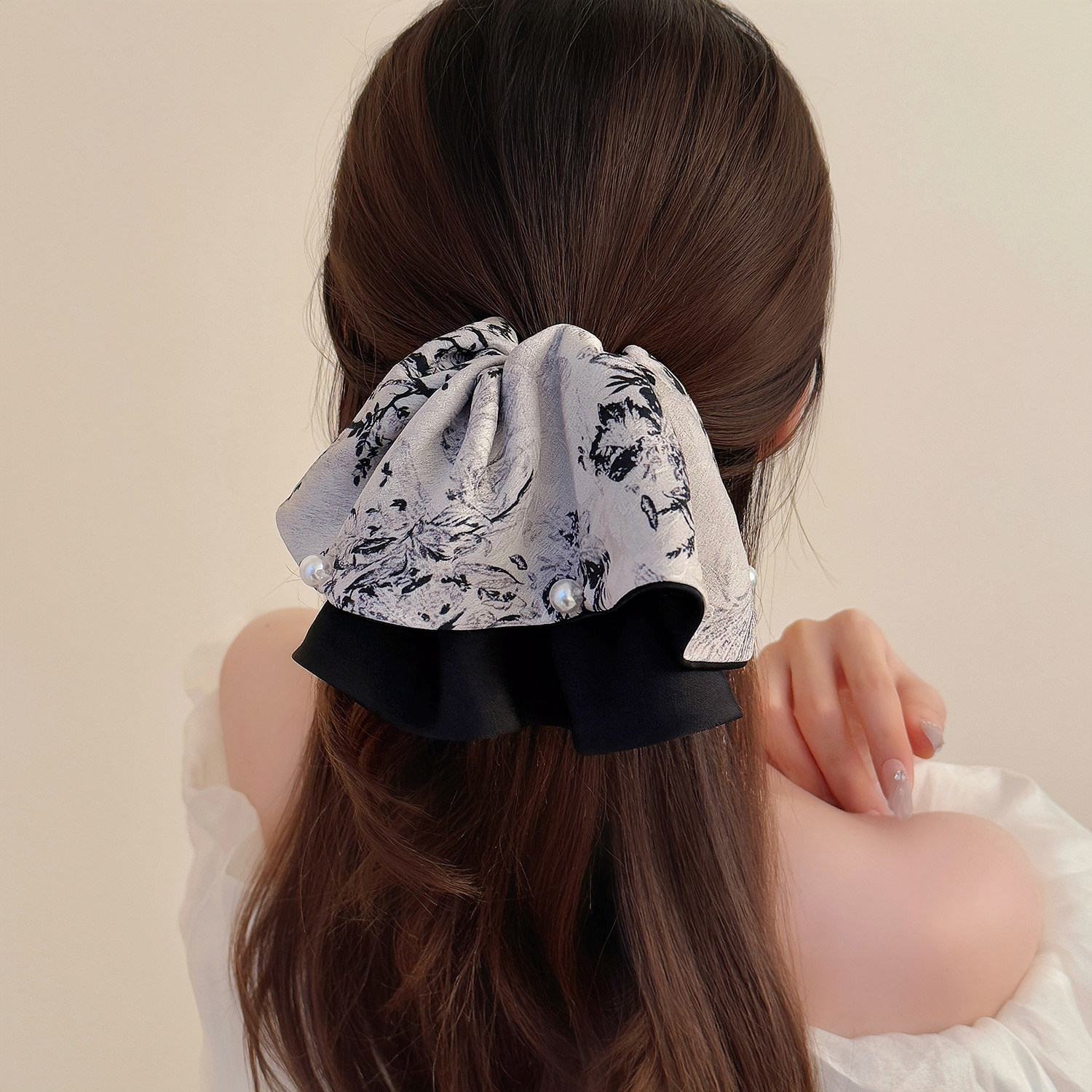 复古风中式国潮水墨印花裙摆马尾夹高级感精致时尚优雅半扎发抓夹,饰品/流行首饰/时尚饰品新,发饰,淘宝优惠券,粉丝福利购,淘宝优惠卷