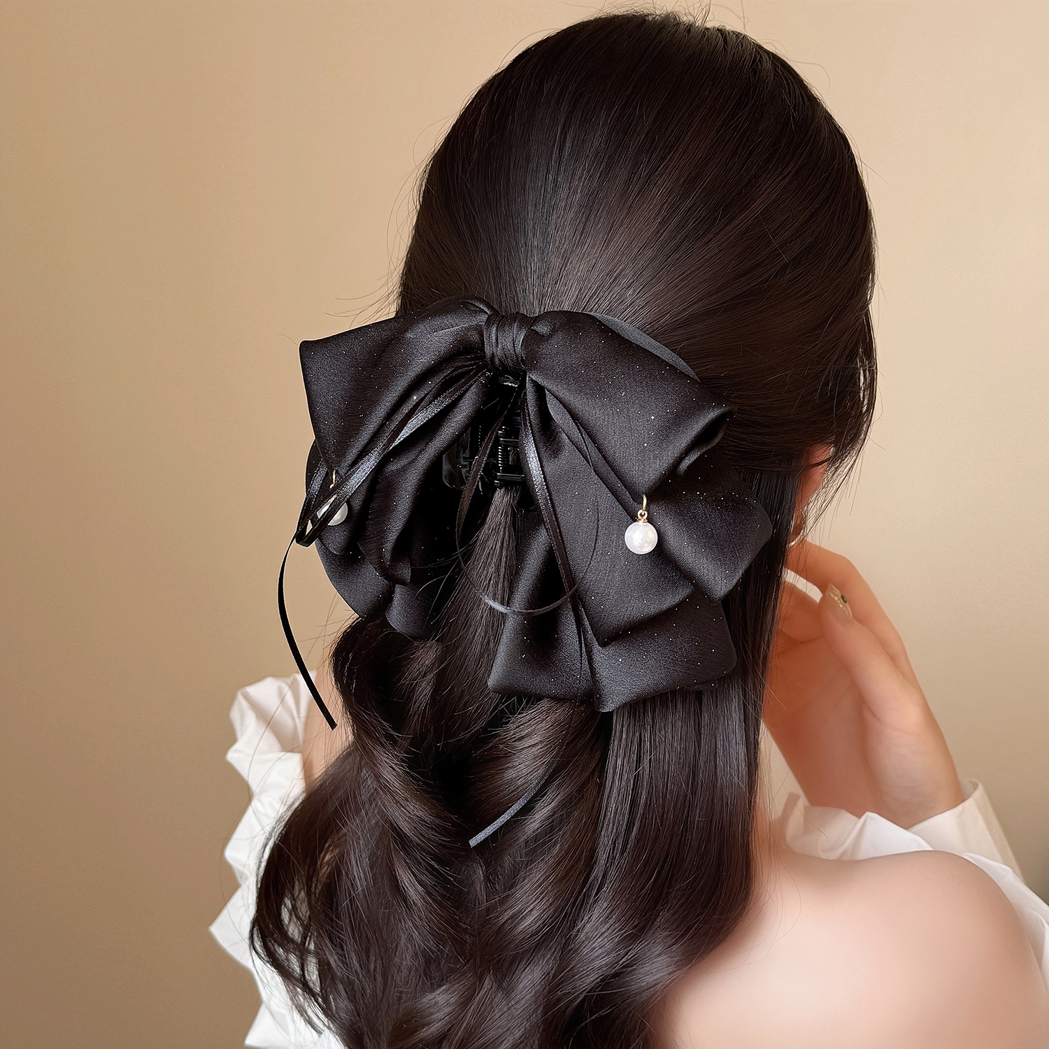 法式多层轻盈碎闪网纱蝴蝶结