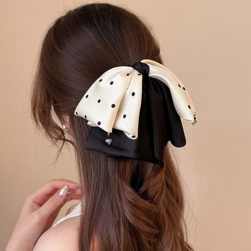 高级感水晶波点缎面蝴蝶结马尾夹