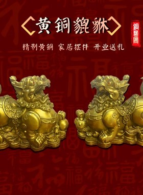 铜貔貅摆件一对黄铜貔貅貔犰客厅办公室装饰礼品铜貔貅公母一对