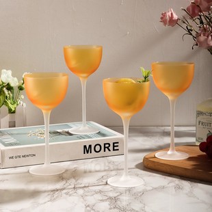 橘色磨砂果汁甜品杯可爱冰激凌碗高脚杯鸡尾酒杯牛奶早餐玻璃杯子