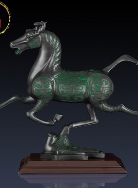 威弗列德中式马踏飞燕摆件办公室动物饰品铜奔马礼品纯黄铜马摆件