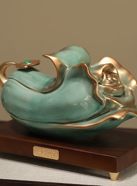 新中式金玉白菜摆件百财招财办公室装饰品开业礼物高端陶瓷工艺品