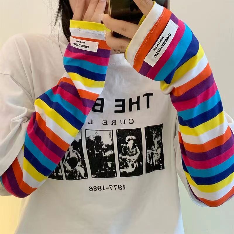 拼色条纹防晒袖套女冰丝宽松冰袖夏季外出遮阳防紫外线护臂冰袖