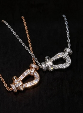 高版本v金镀18K金时尚航海扣女锁骨链满钻马蹄扣项链轻奢高级礼物