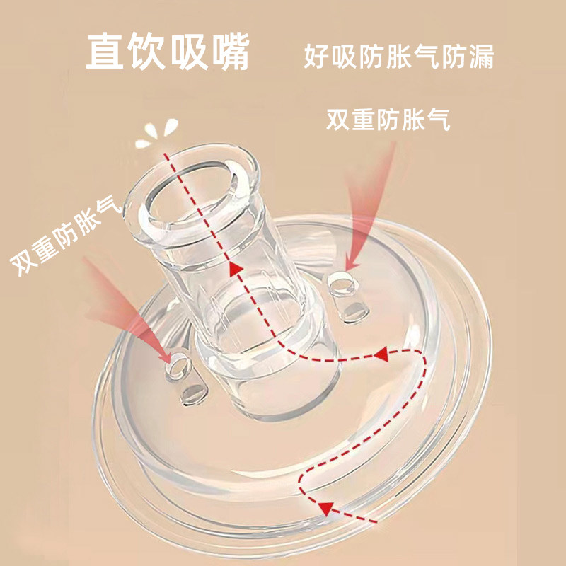 适配宽口径5厘米奶瓶直饮吸管嘴食品级硅胶贝亲配件双重防胀气呛