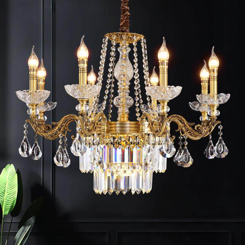 澳米法式全铜水晶吊灯别墅客厅餐厅卧室灯欧式复古宫廷轻奢水晶灯,家装灯饰光源,客厅吊灯,淘宝优惠券,粉丝福利购,淘宝优惠卷