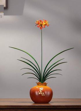 《君子兰》全铜兰花摆件铜器新中式家居客厅电视柜博古架装饰品