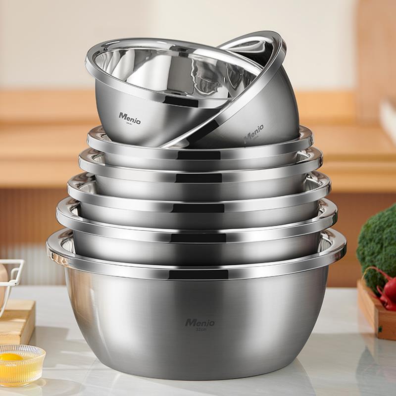 英国明爵食品级304不锈钢盆子套装加厚家用和面 面洗菜沥水篮漏碗