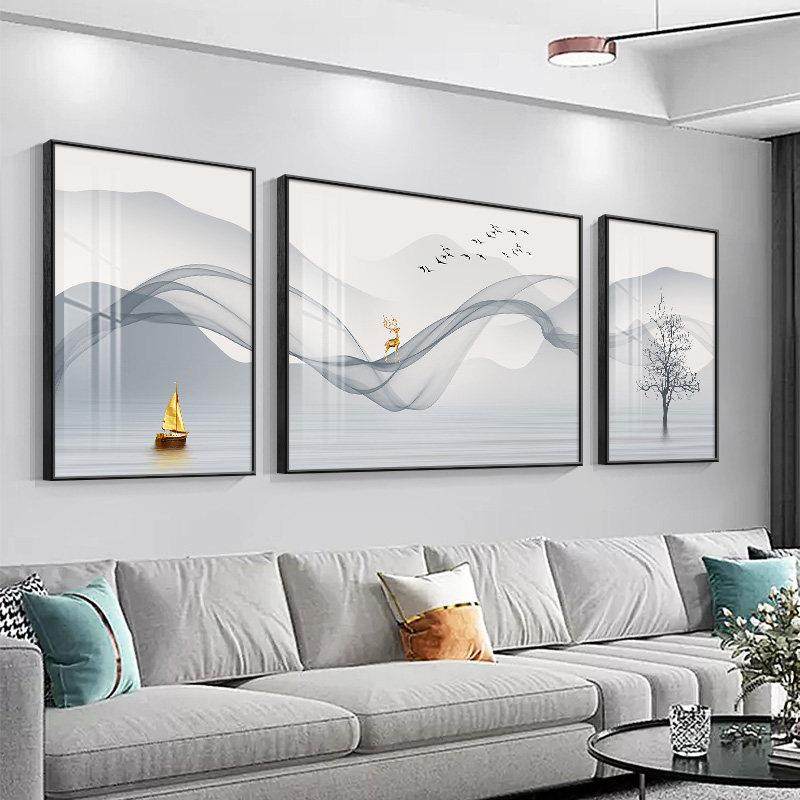 现代轻奢客厅装饰画山水画简约大气挂画沙发背景墙壁画三联画墙画,家居饰品,现代装饰画,淘宝优惠券,粉丝福利购,淘宝优惠卷