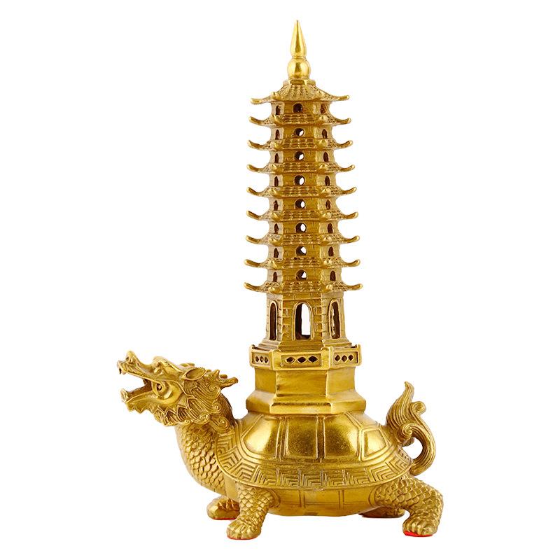 黄铜龙龟文昌塔摆件铜龟塔9层 金属工艺品摆件