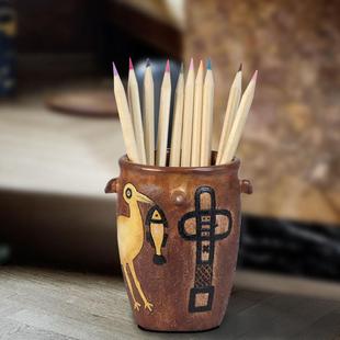 鹳鱼石斧仰韶文化彩陶创意陶瓷仿古收纳桶桌面收纳盒文创礼品笔筒