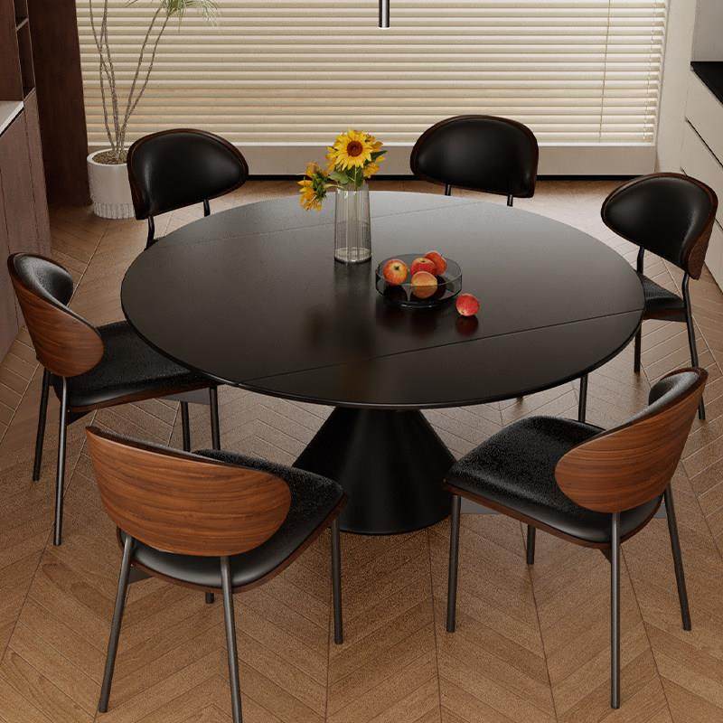 黑色岩板餐桌椅2025新款家用高级感小户型可折叠伸缩旋转圆形饭桌,住宅家具,岩板餐桌,淘宝优惠券,粉丝福利购,淘宝优惠卷