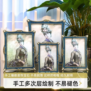 轻奢创意欧式婚纱照相框摆台6 7 8 10寸横竖摆台挂墙金属玻璃像框